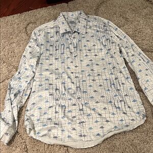 Hermes White and Blue Geometric Shirt - Men’s EUR XL